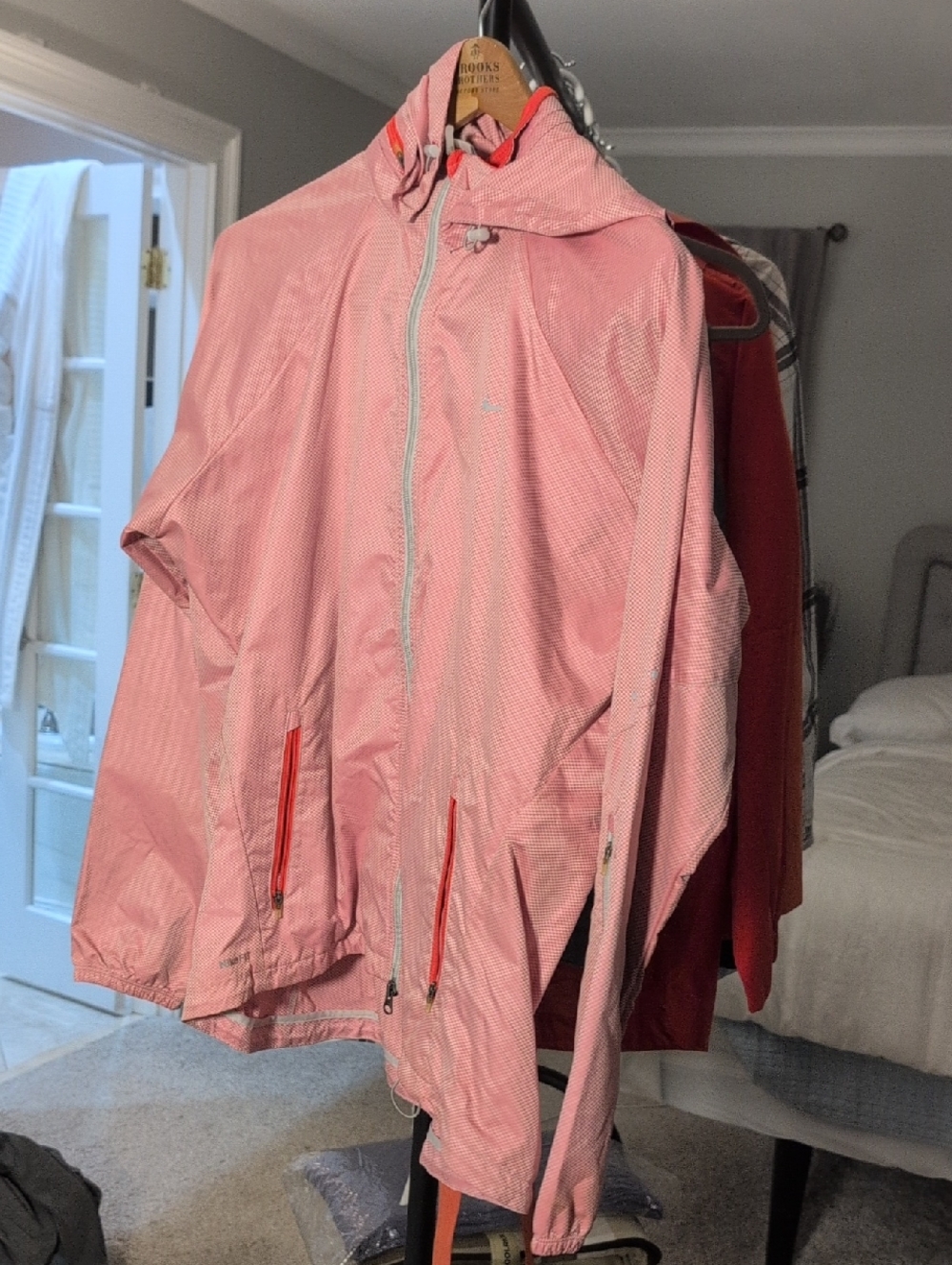 Nike Orange And White Hooded Rain Jacket